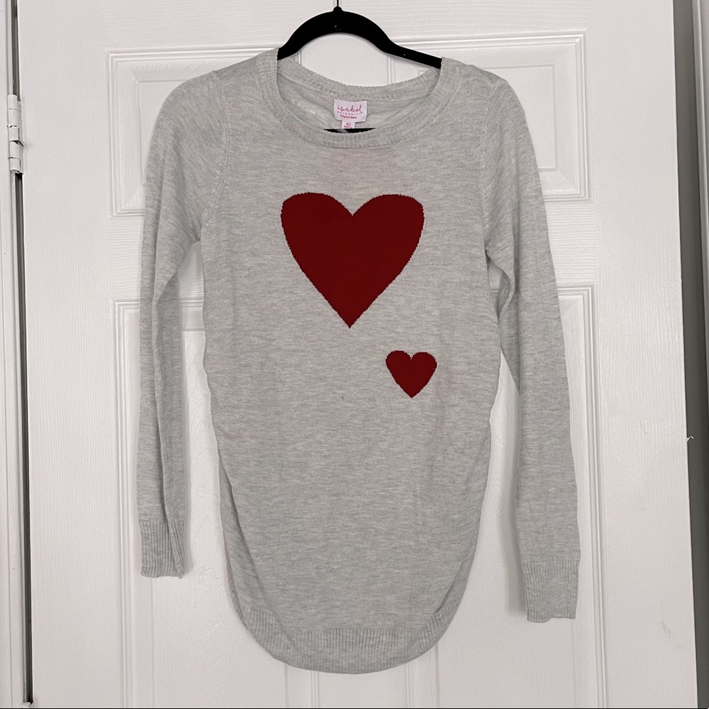 Isabel Maternity Sweater Long Sleeve Casual Women Top Gray Red Heart Soft